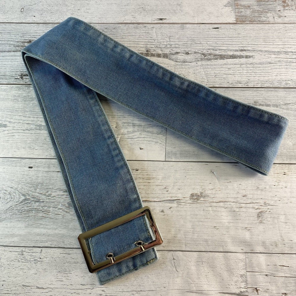 Denim Belt Womens 3X Blue Silver Buckle Double Row Jean Style Hem Stitch